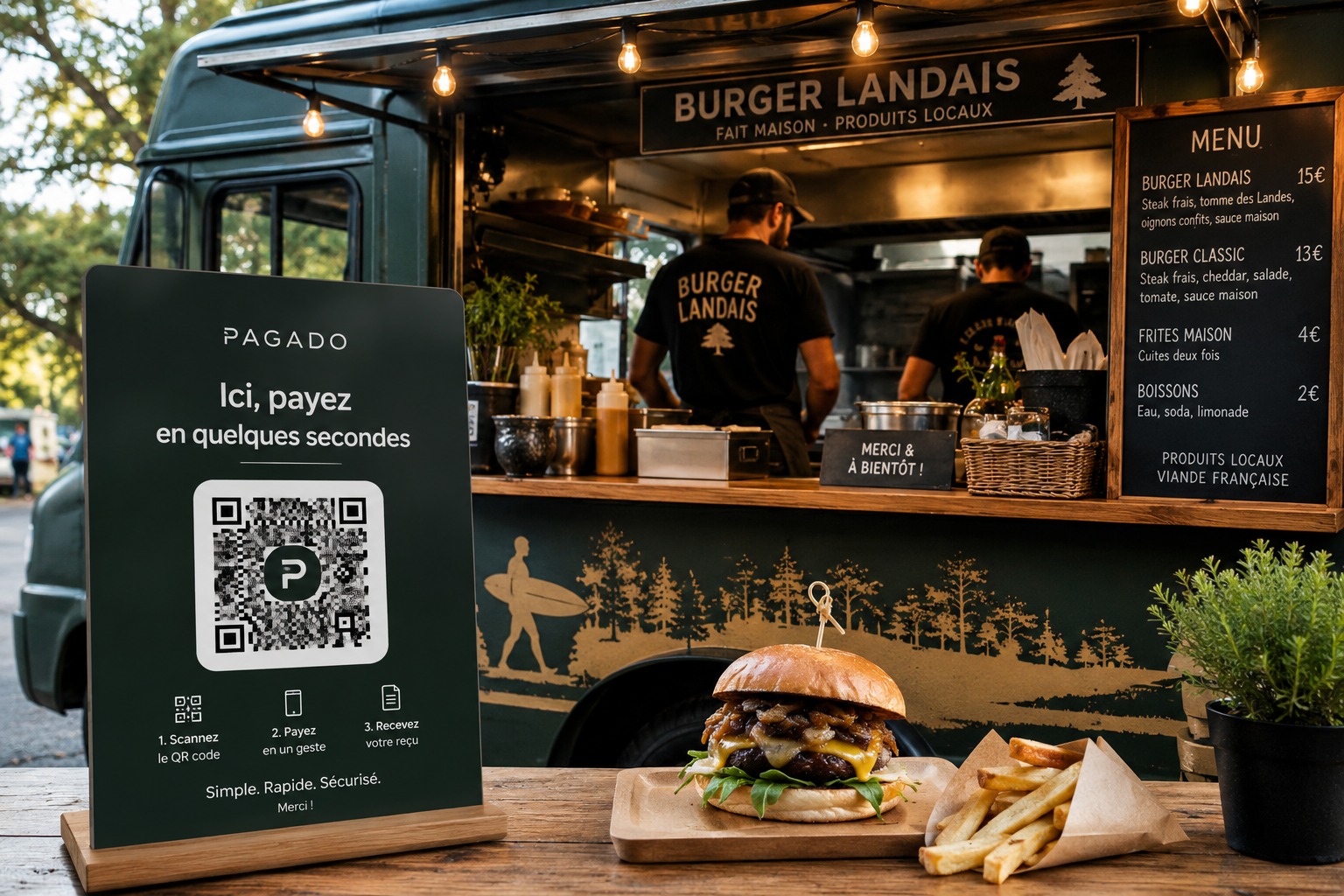 Food truck pizza avec chevalet QR code Pagado